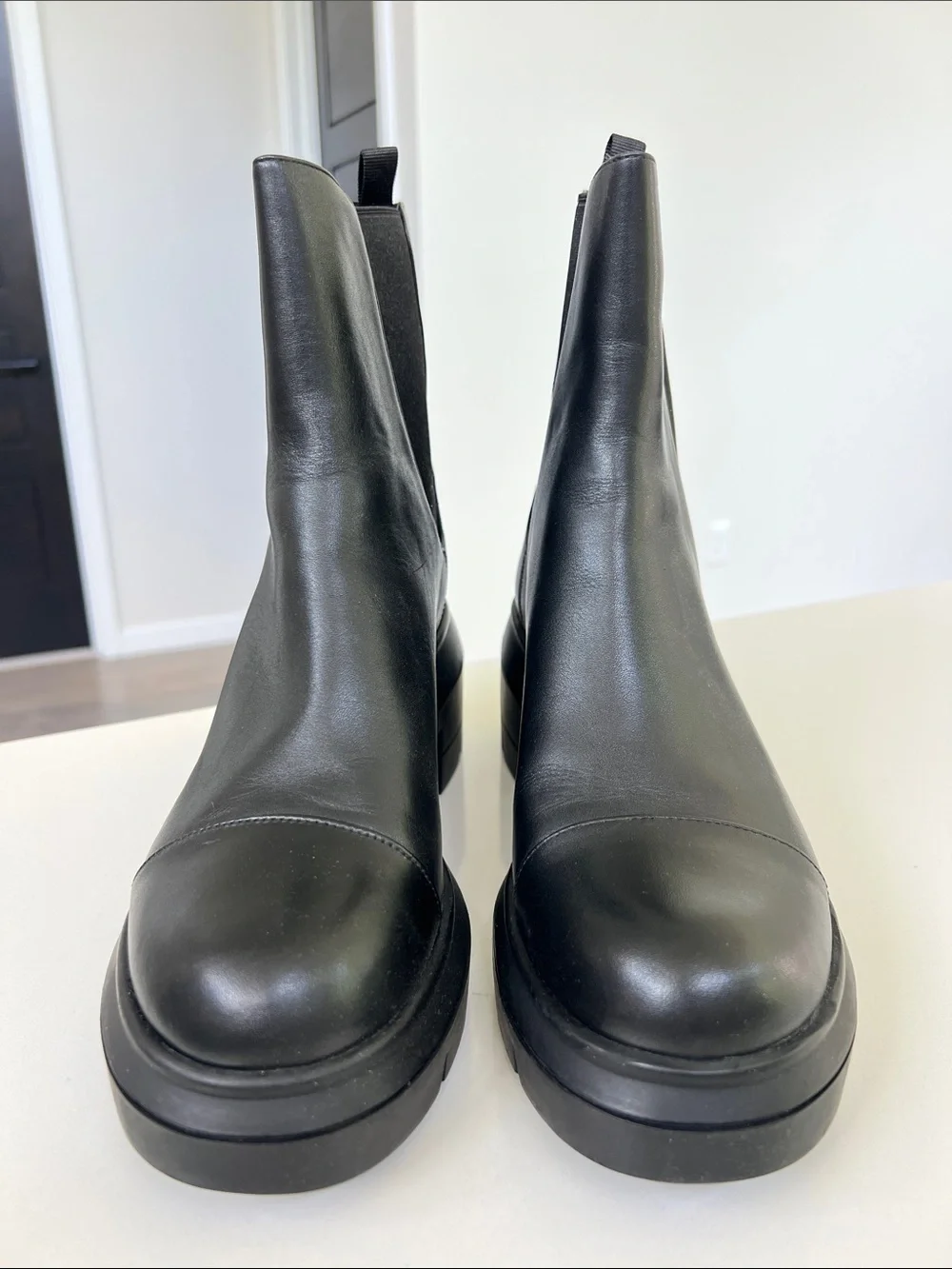 Stuart Weitzman black leather norah combat booties ankle boots size 10C